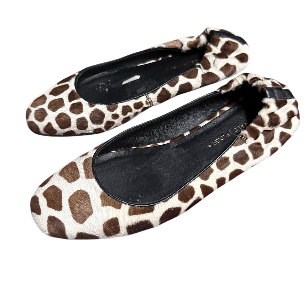 DONALD PLINER giraffe printed calf hair leather animal slip on ballet flat shoes